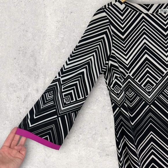 Nordstrom Eliza J Zig Zag Shift Dress Black‎ White Pink Size 4 Stretch EJ4M7405 - Picture 5 of 12